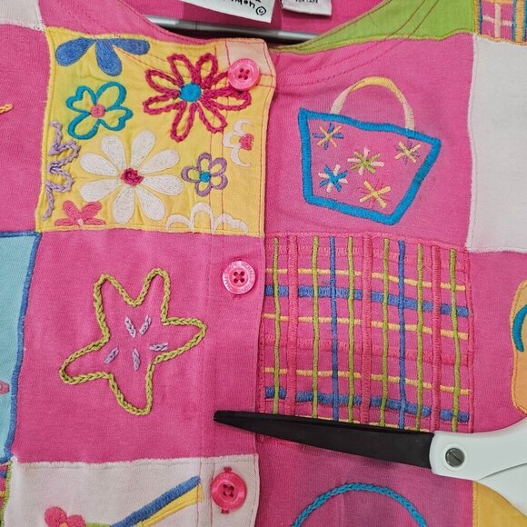 Michael Simon Embroidered Patchwork Cardigan Small Pink Flaws - Picture 12 of 13